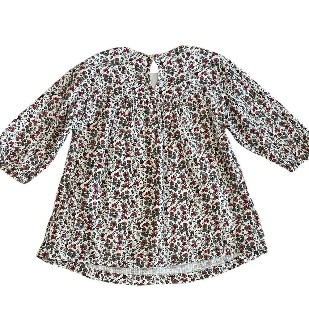 Zara White Floral Dress with Red and Brown Print